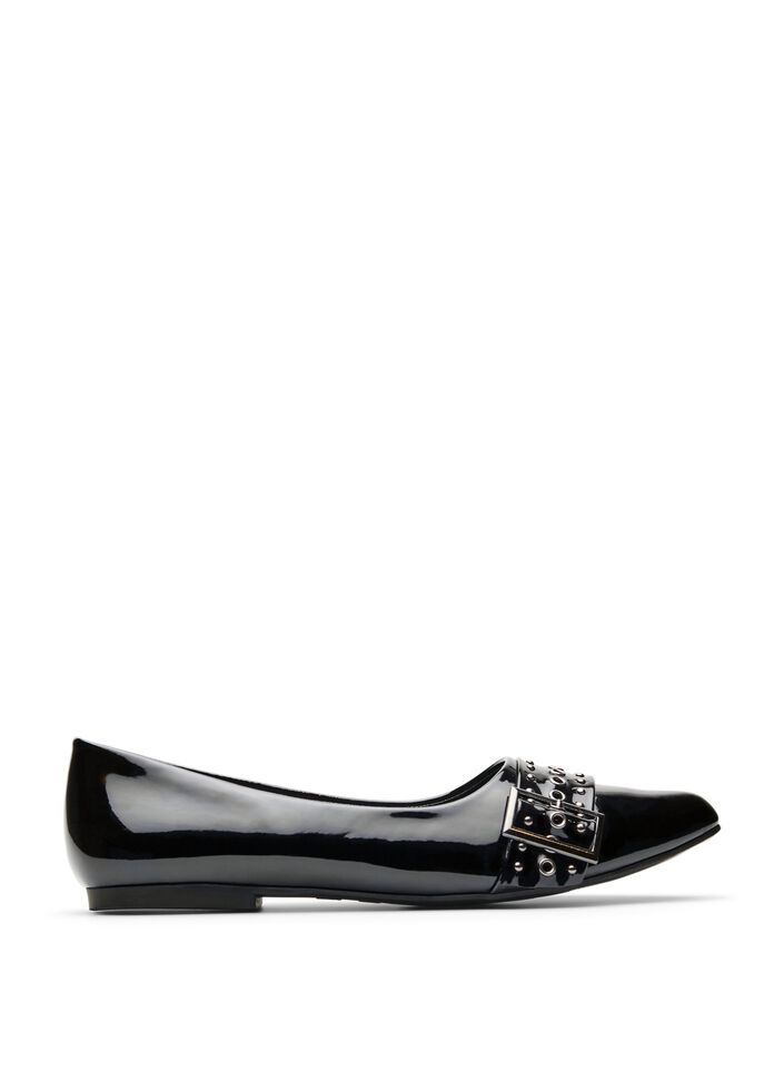 Wide fit - Ballerina med stropp og studs, Svart, Packshot image number 0
