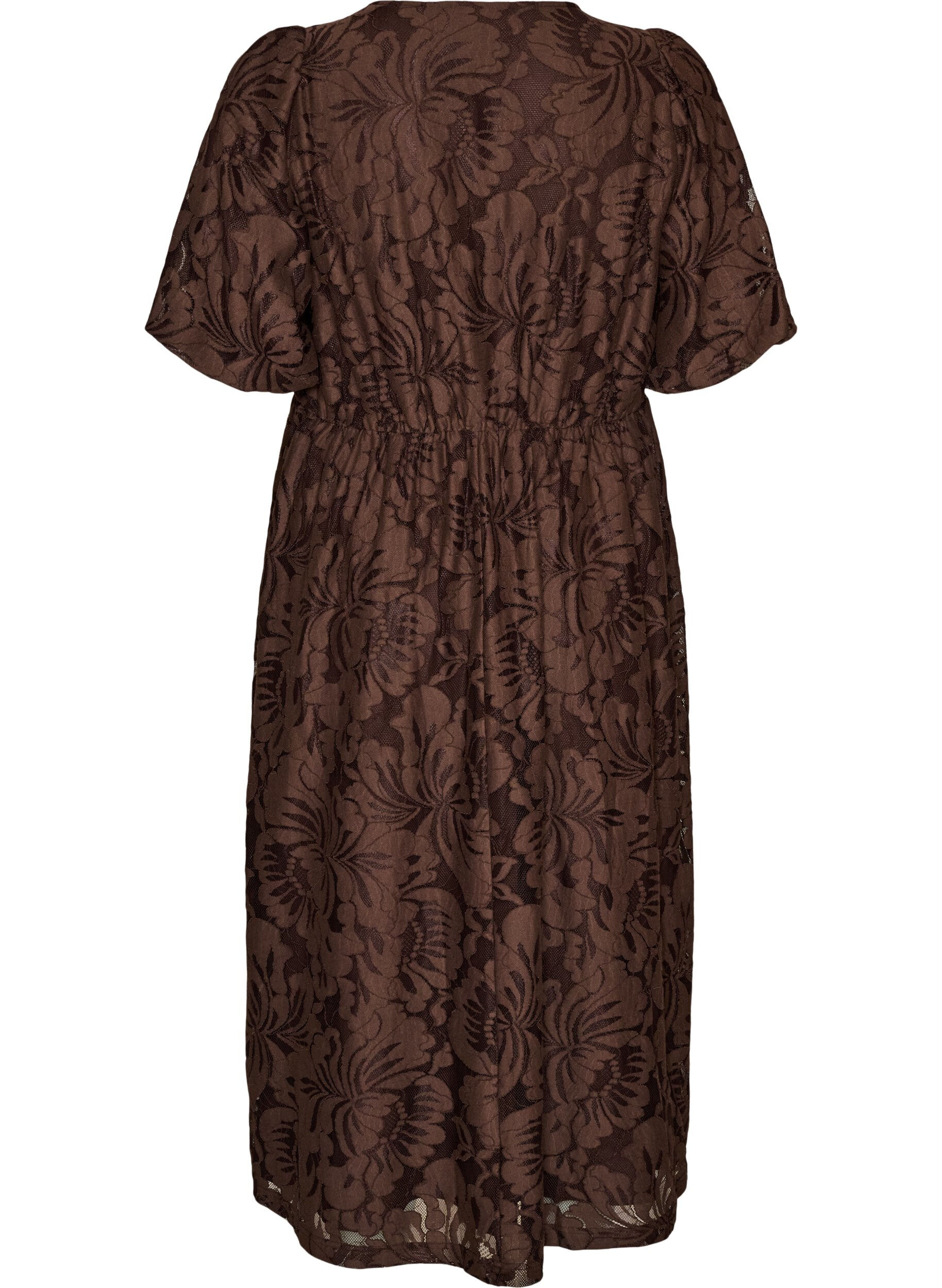 ZizziMidikjole i blomstret jacquard, Brun, Packshot image number 1