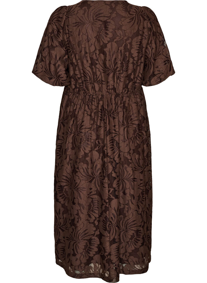 Midikjole i blomstret jacquard, Brun, Packshot image number 1