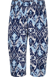 Vide bukser i viskose til anklene med trykk, Blue Ethnic AOP