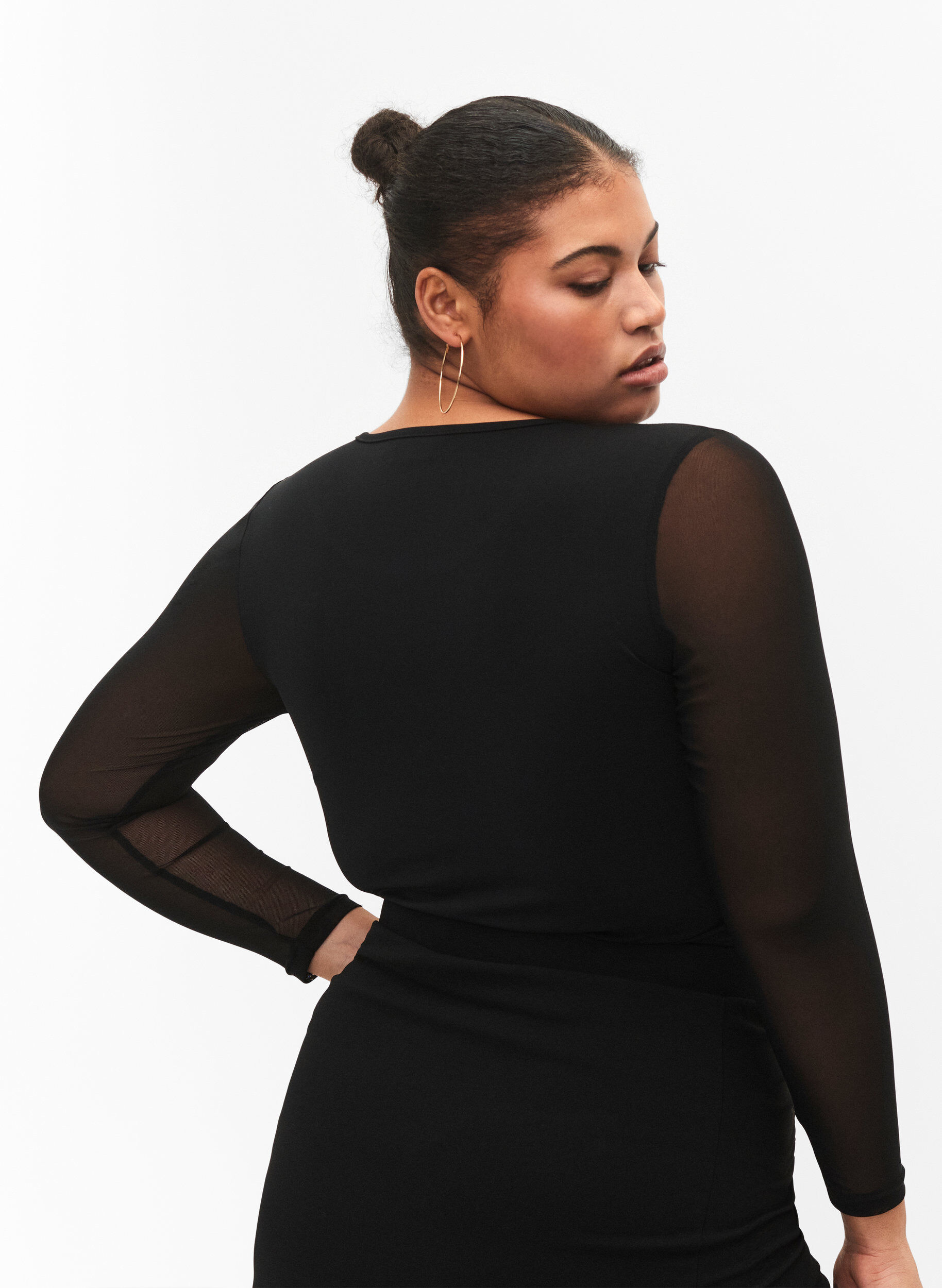 Zizzi Tettsittende body med mesh, Black, Model image number 1