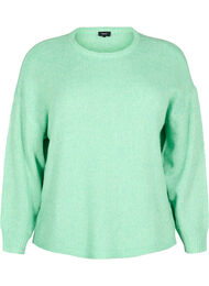 Langermet strikket genser med ull og rund hals, Light G. Green Mel.