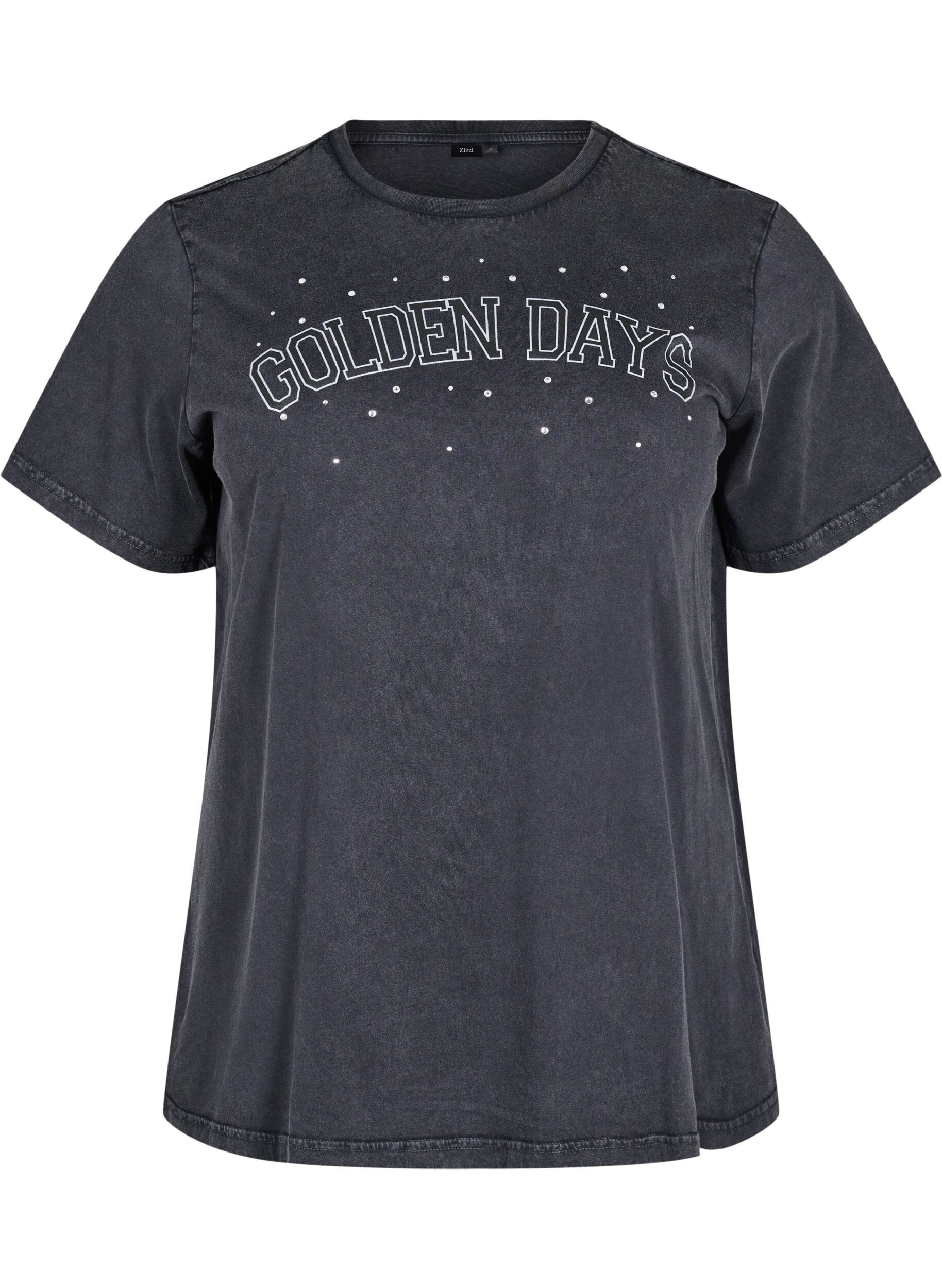 Zizzi T-skjorte i organisk bomull med grafisk trykk, Gr&aring;, Packshot image number 0