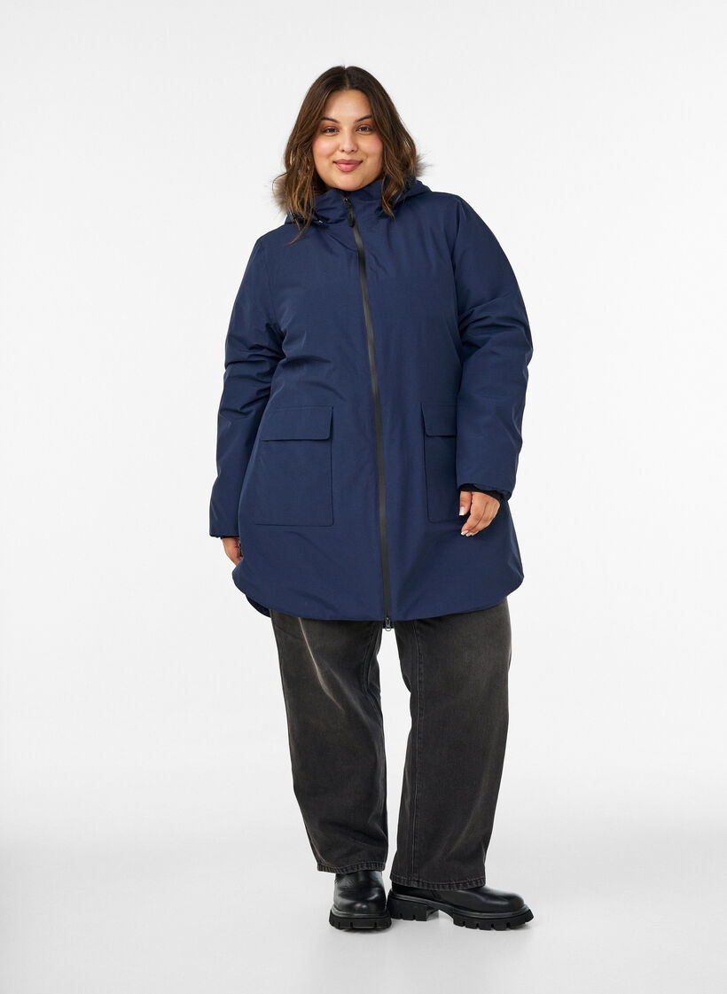 Vanntett parkas med hette, Bl&aring;, Model image number 1