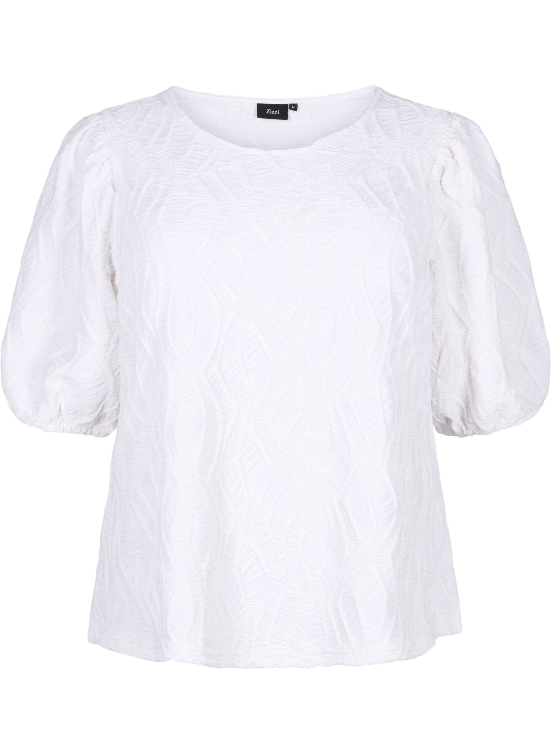 Zizzi Kortermet bluse med tekstur, Bright White, Packshot image number 0