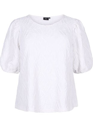 Kortermet bluse med tekstur, Bright White, Packshot image number 0