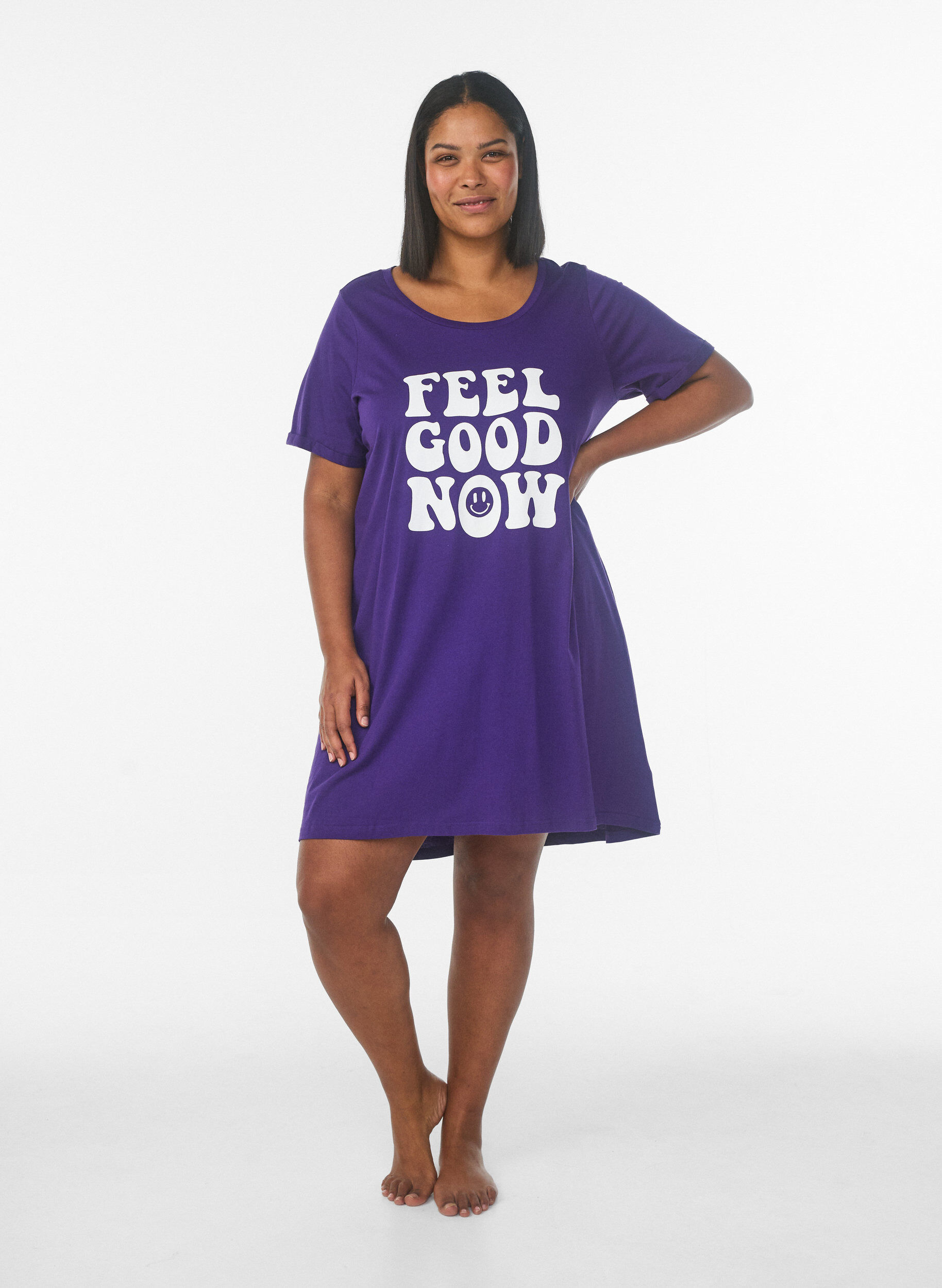 Zizzi Kortermet nattkjole i &oslash;kologisk bomull, Bl&aring;, Model image number 1