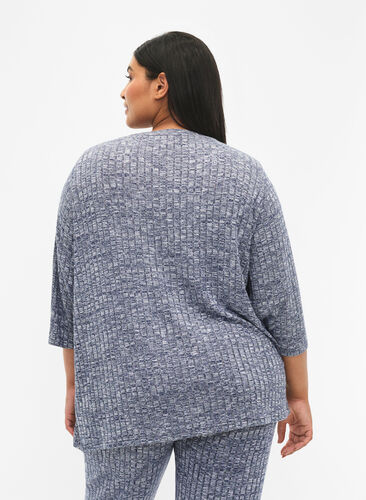 Bluse i melange med rund hals og 3/4-ermer, Dress Blues Mel., Model image number 1