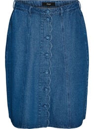 A-formet denimskj&oslash;rt med b&oslash;lgete knappestolpe, Bl&aring;