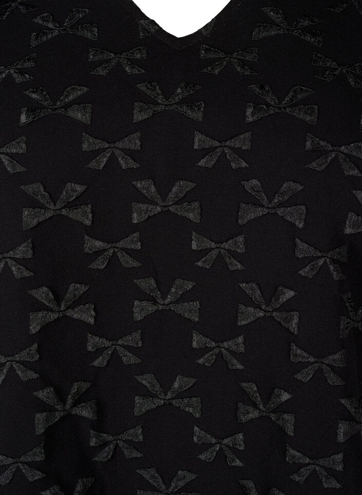Kortermet jacquard-bluse med sløyfer, Black W. Bow, Packshot image number 2