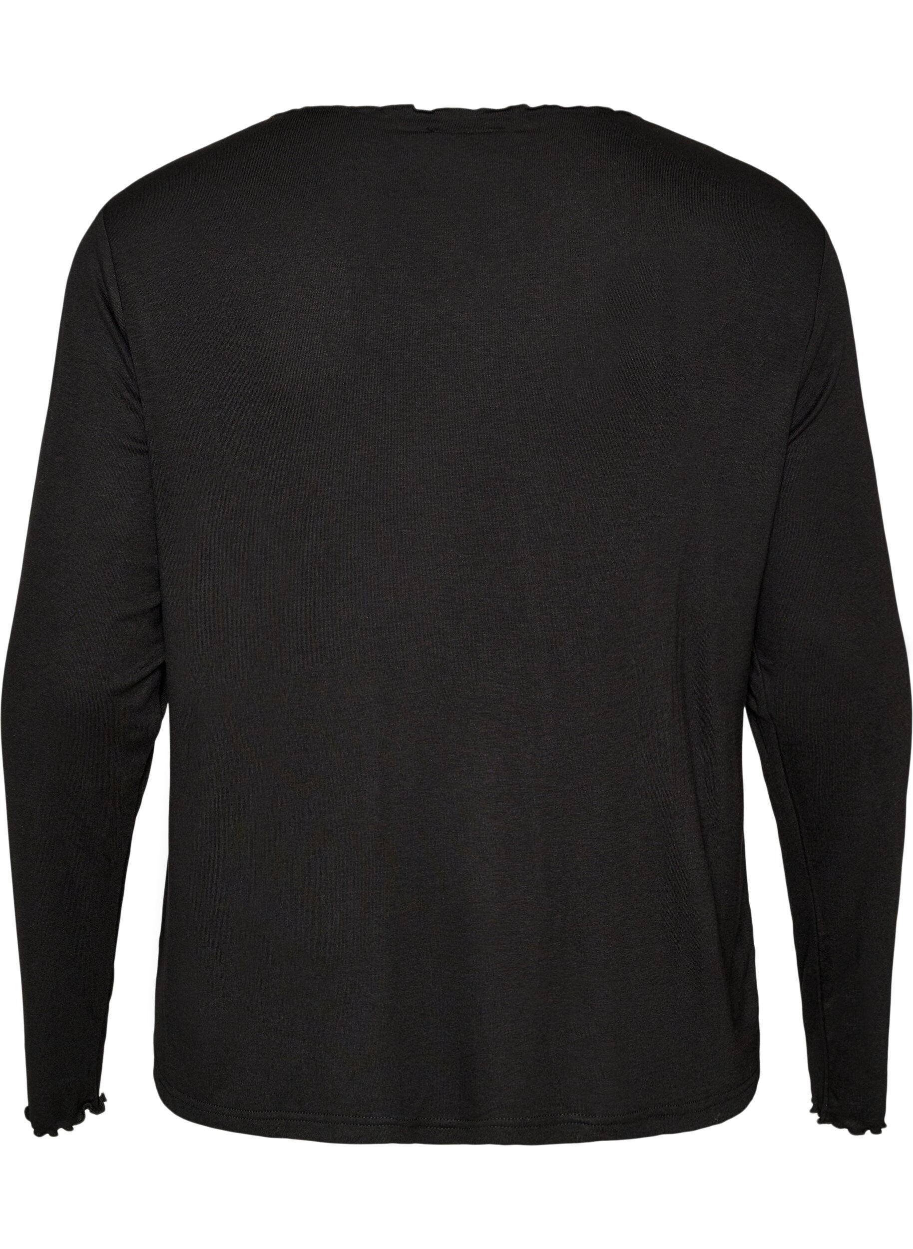 ZizziViskose nattopp med lange ermer, Svart, Packshot image number 1