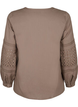 Bluse med lange ermer og dekorative detaljer, Caribou, Packshot image number 1