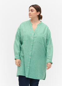 Stripete skjorte i bomull med 3/4-ermer, Jolly Green Stripe, Model
