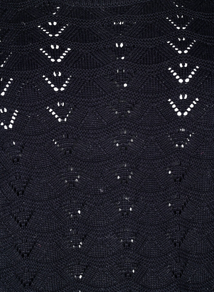 Langermet strikket bluse med et åpent mønster, Black, Packshot image number 2