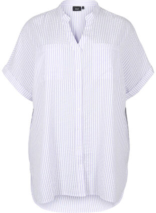 Stripete skjorte med brystlommer, White/LavenderStripe, Packshot image number 0