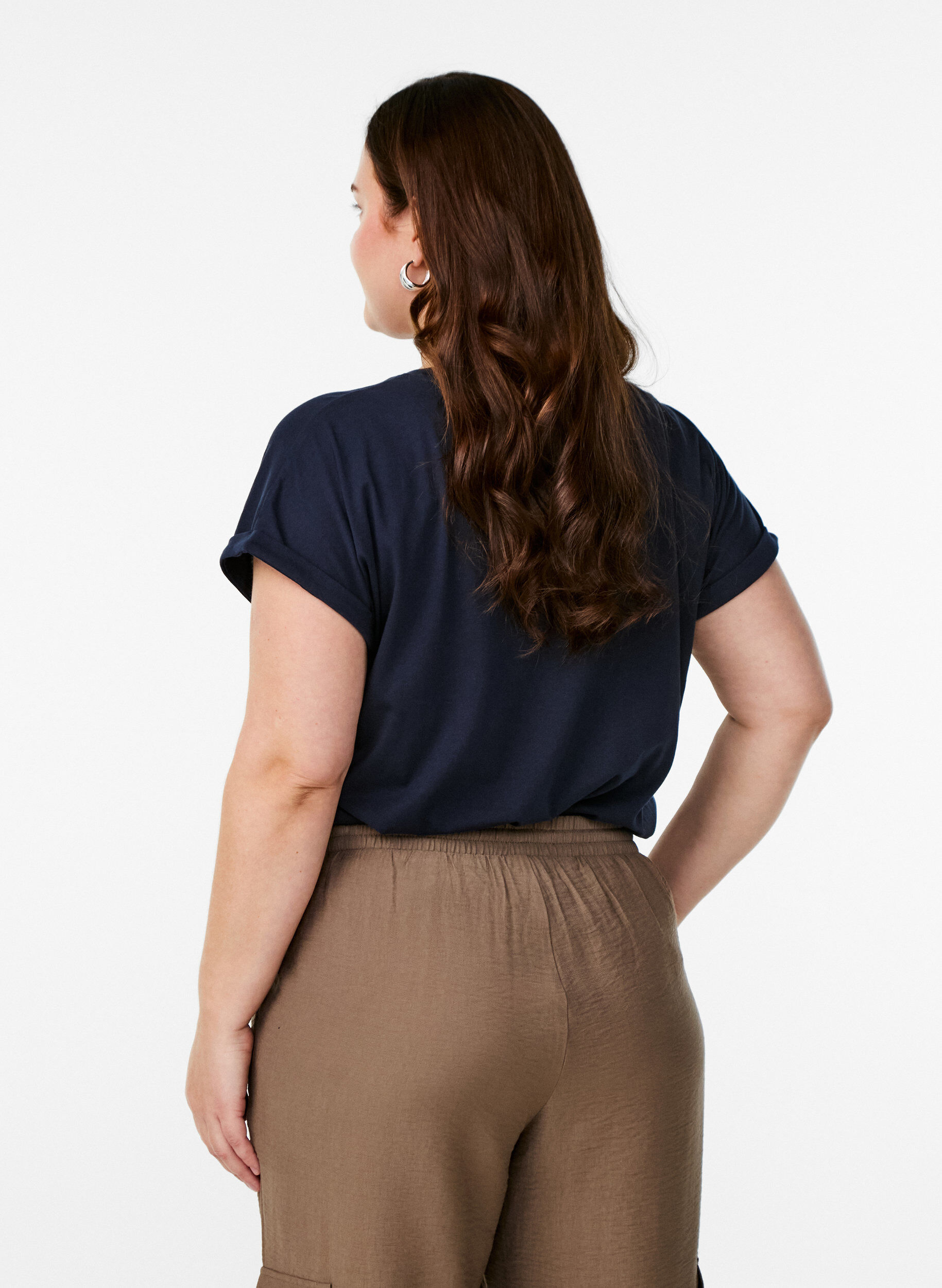 Zizzi Kortermet T-skjorte i bomullsblanding, Bl&aring;, Model image number 2