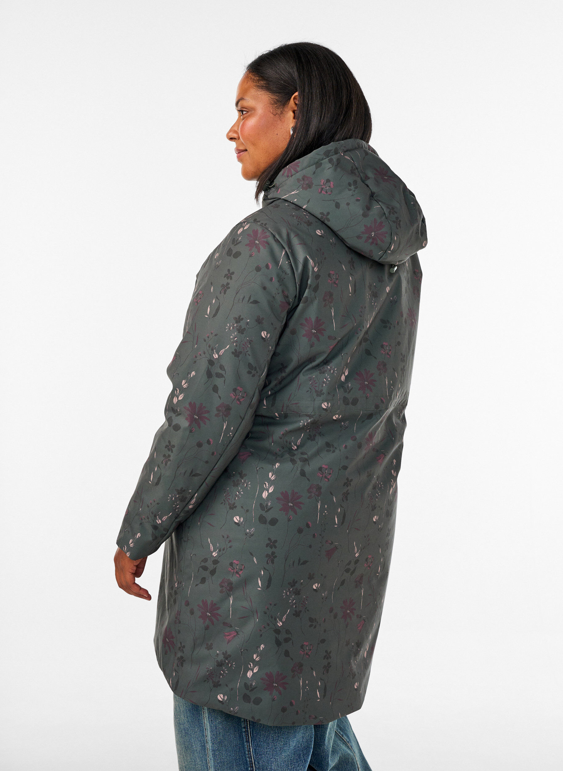 ZizziPolstret vinterjakke med blomstertrykk, Gr&oslash;nn, Model image number 2