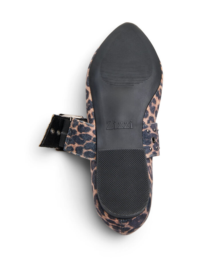 Wide fit - Ballerina med leopardmønster, spenne og nagler, Leopard AOP, Packshot