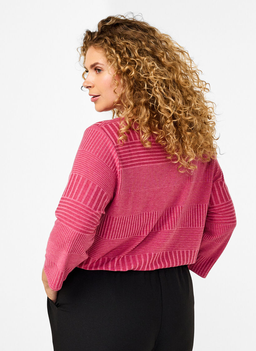 Bluse med 3/4-ermer og stripemønster, Malaga Mel., Model image number 1