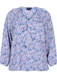 Mønstret bluse med volanger, Purple Ditzy Flower