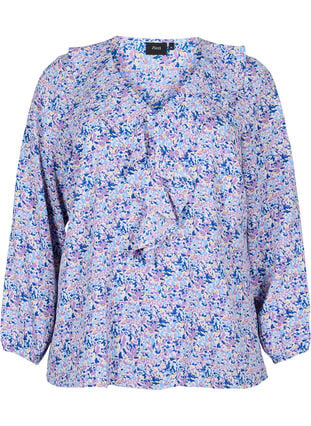 Mønstret bluse med volanger, Purple Ditzy Flower, Packshot image number 0