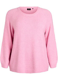 Strikkebluse med raglanermer, Rosa