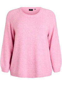 Strikkebluse med raglanermer, Rosa Strikkebluse med raglanermer