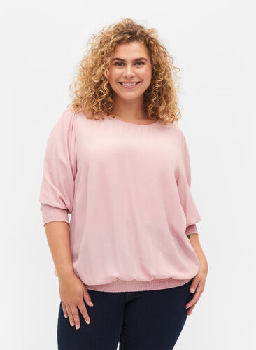 Ensfarget viskosebluse med ballongeffekt, Zephyr, Model image number 0