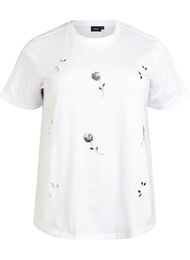 T-skjorte med paljettblomster, B. White w. Sequins