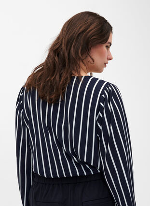 Skjortebluse med v-hals og trykk, Maritime Blue Stripe, Model image number 1