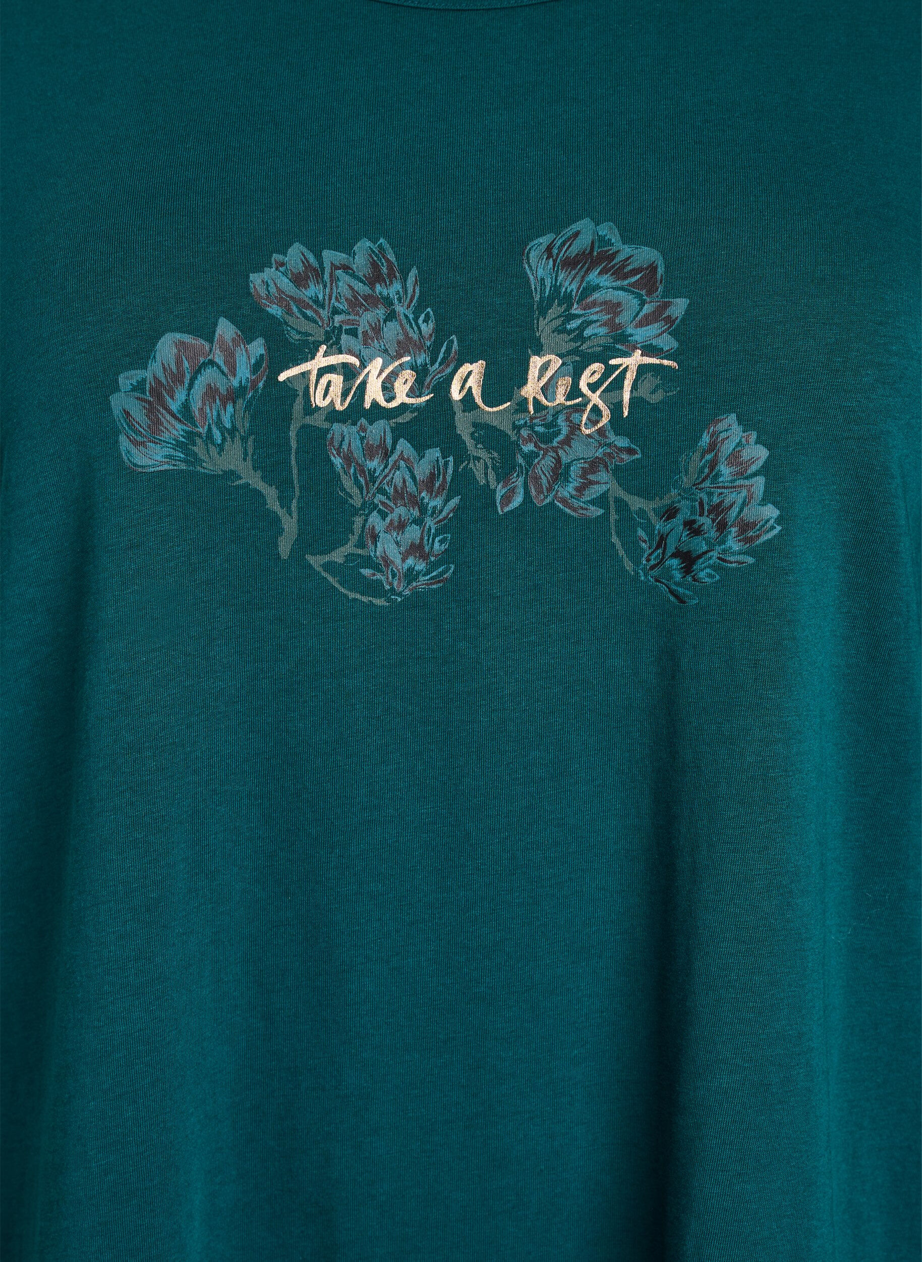 ZizziNattopp i bomull med frontprint, Turkis, Packshot image number 2