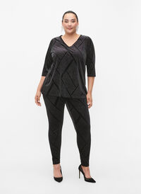 Velour leggings med glitter og mønster, Black, Model