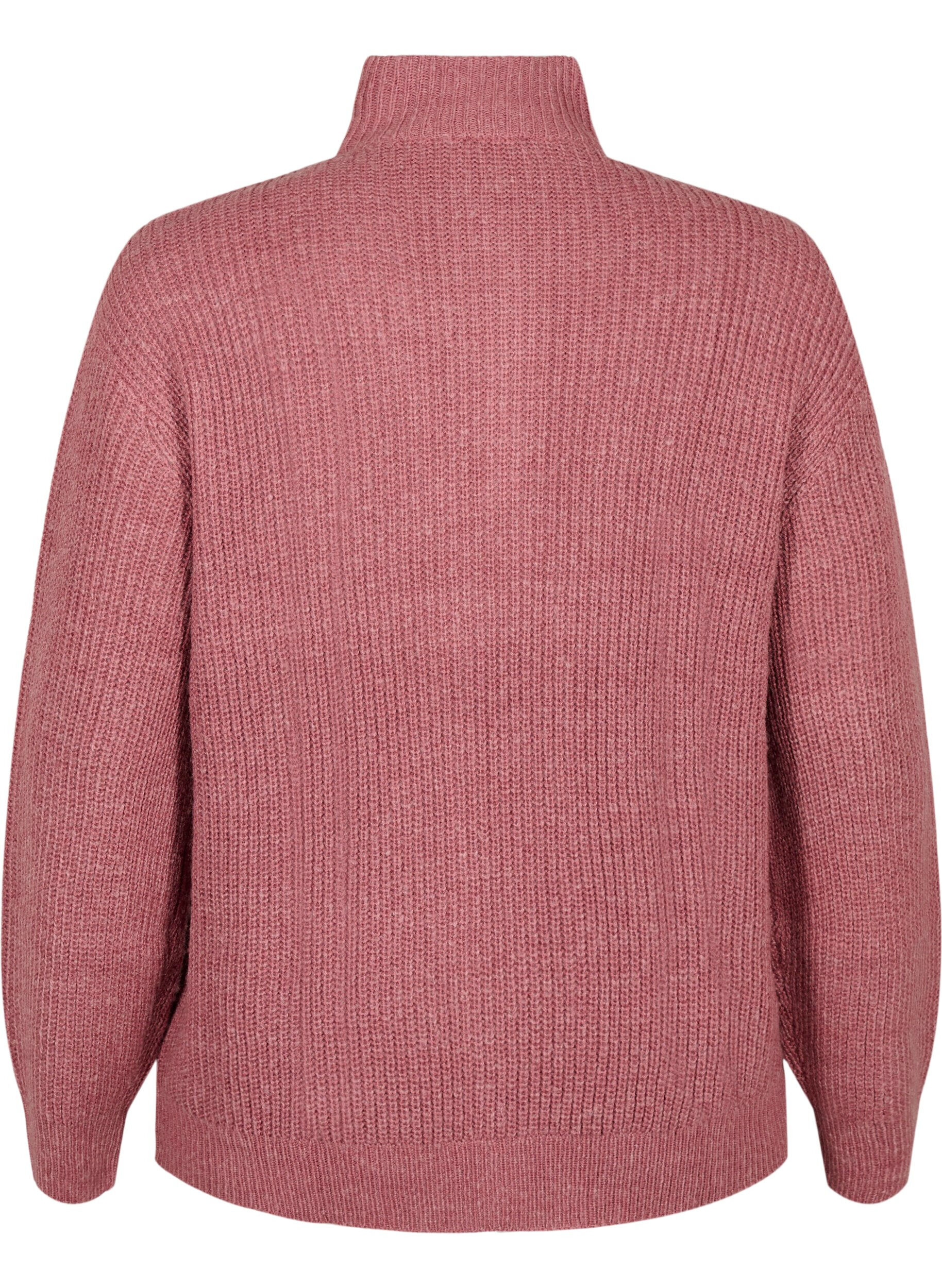 ZizziStrikket genser med h&oslash;y hals og glidel&aring;s, Rosa, Packshot image number 1