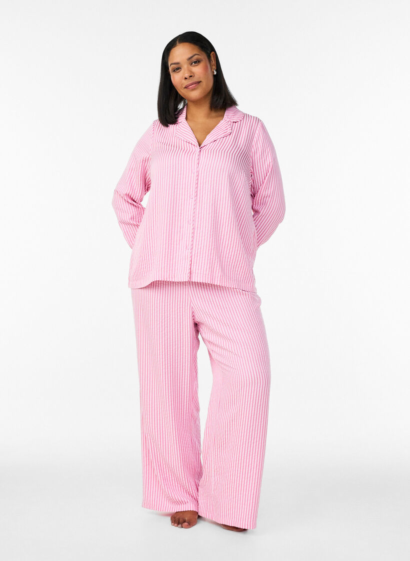 L&oslash;se pyjamasbukser i seersucker med h&oslash;y midje, Rosa, Model image number 0