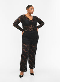 Lissete bukser med rett passform, Black, Model