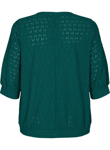 Bluse med 3/4-ermer og strukturmønster, Deep Teal, Packshot image number 1
