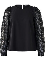 Bluse med 3D-blomster, Black
