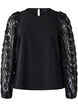 Bluse med 3D-blomster, Black, Packshot image number 0