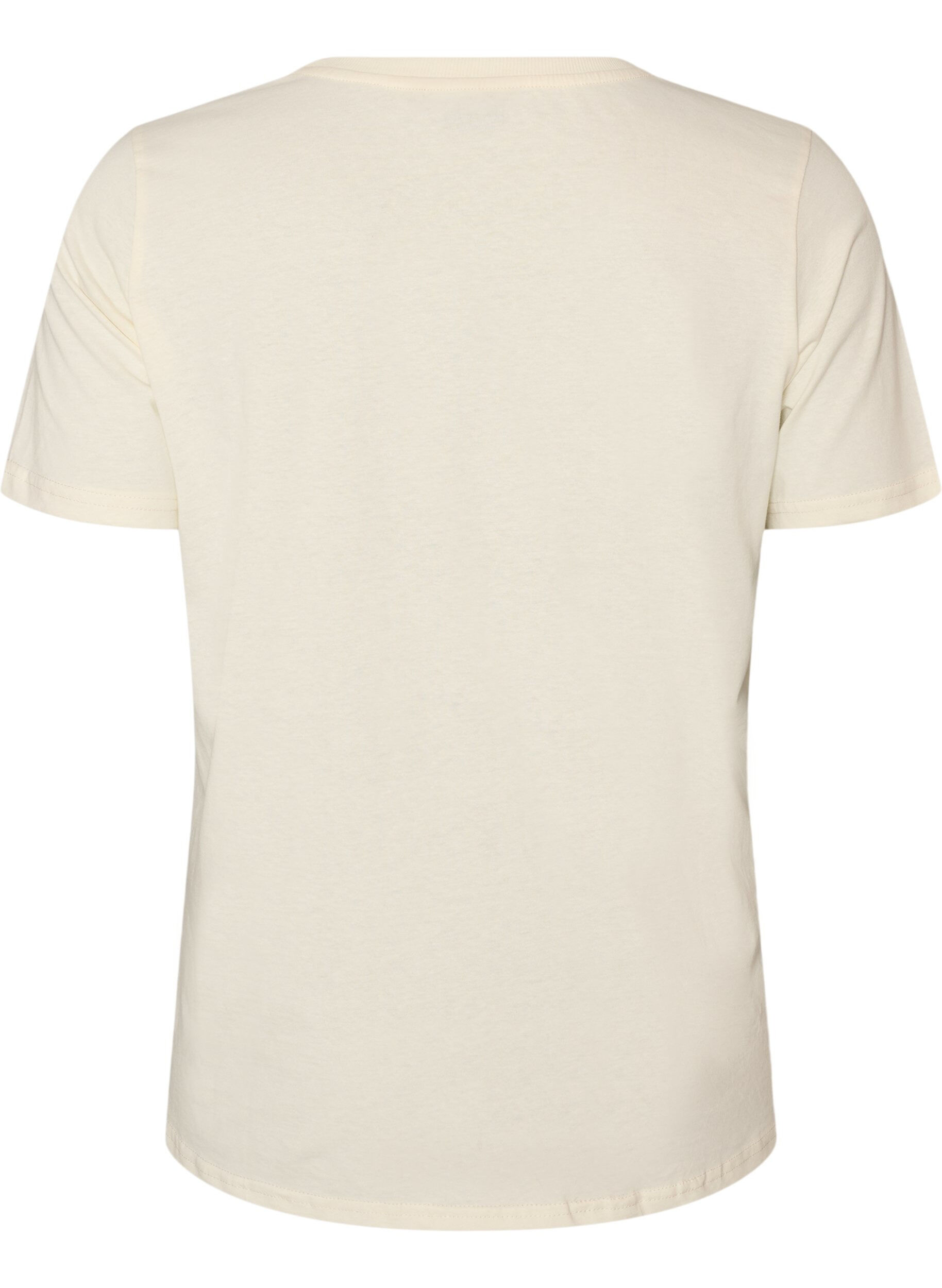ZizziBomulls T-skjorte med trykk, Vanilje, Packshot image number 1