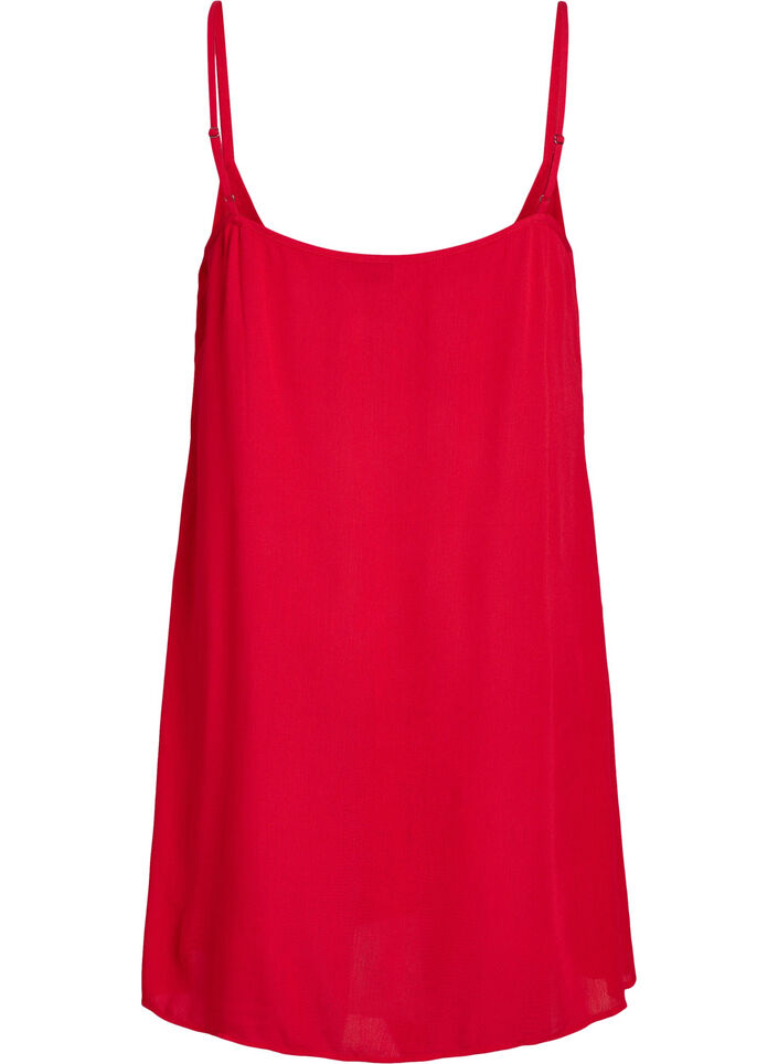 Ensfarget kjole i viskose med stropper, Rød, Packshot image number 1