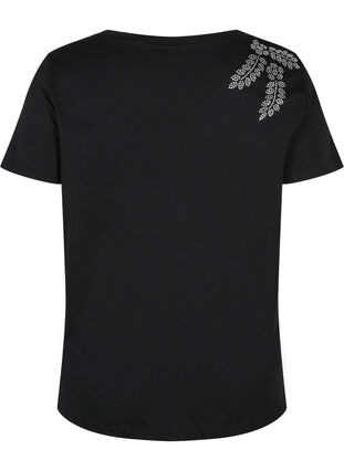 Kortermet T-skjorte i bomull med dekorativ strass, Black Stone, Packshot image number 1