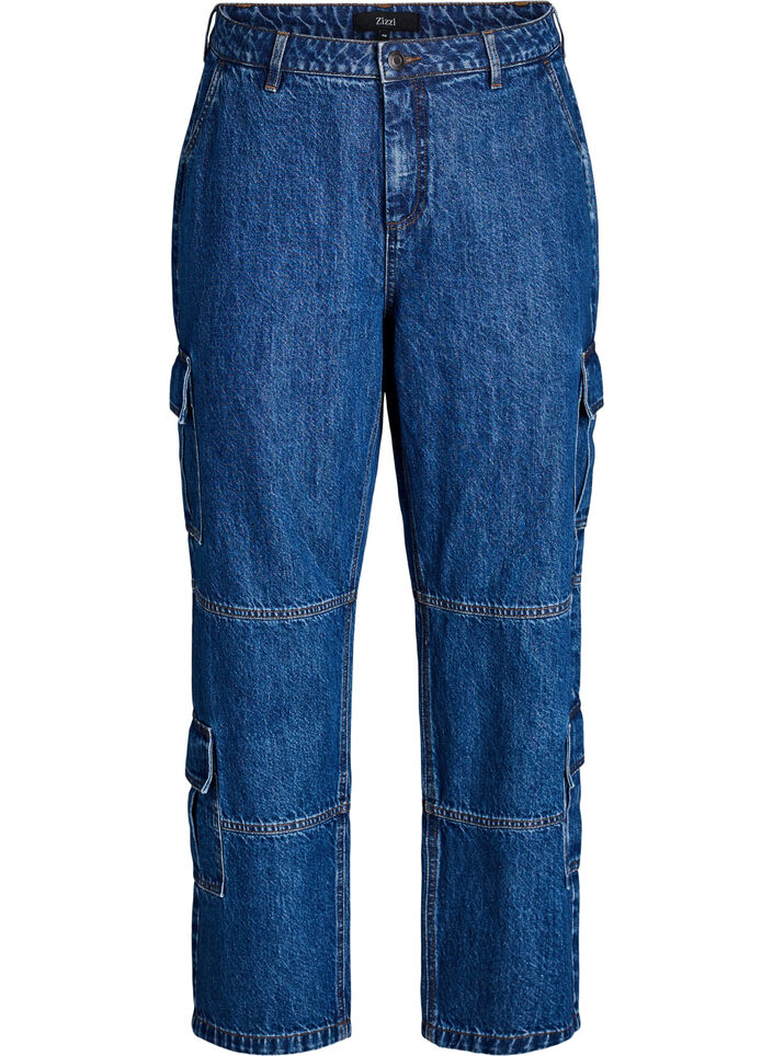 Høymidjede cargojeans, Blue Denim, Packshot