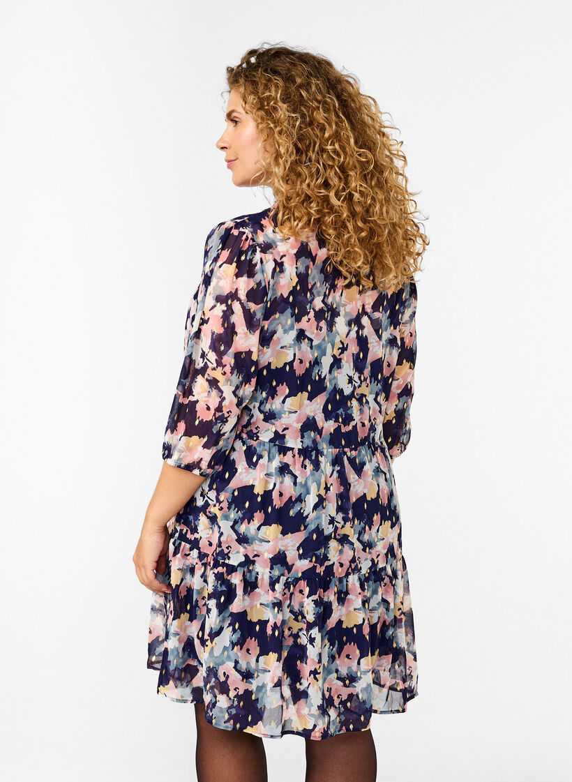 Tunika med blomstermønster og lurex, Night Sky AOP Flower, Model image number 1