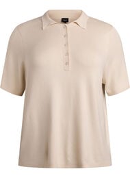Finstrikket poloskjorte med korte ermer, Beige