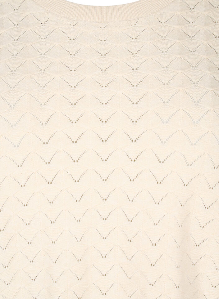 Strikket bluse med hullmønster og korte ermer, Birch Mel., Packshot