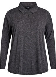 Langermet poloskjorte i elastisk, ribbet kvalitet, Dark Grey Melange