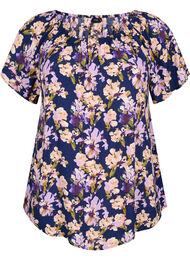 Blomstret viskosebluse med korte ermer, Small Flower AOP