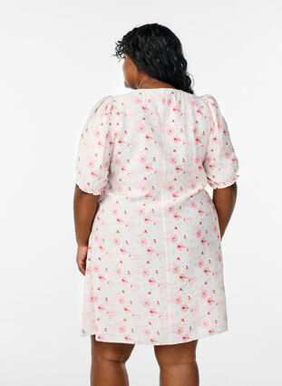 Zizzi Kort A-linjekjole med blomsterprint, Rosa, Model image number 2