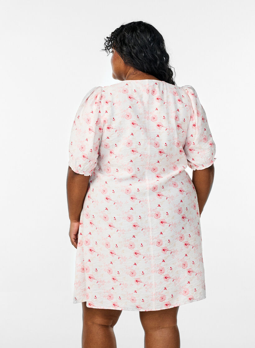 Kort A-linjekjole med blomsterprint, Rosa, Model image number 2
