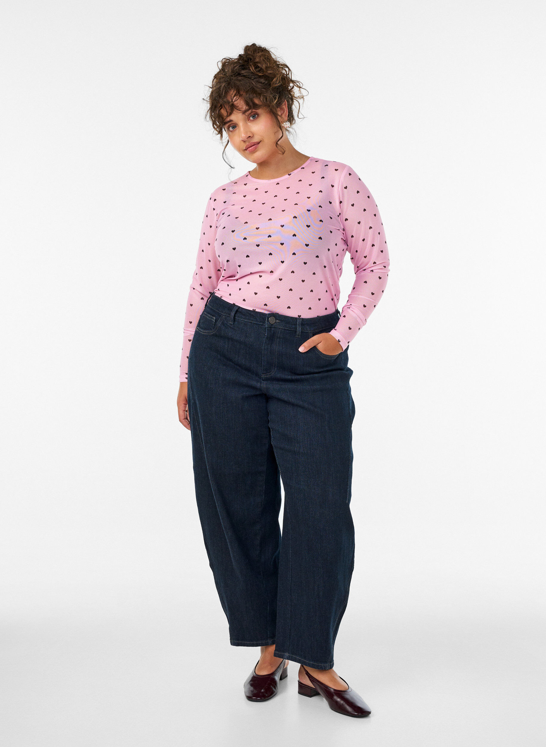 ZizziMesh bluse med trykk, Rosa, Model image number 1
